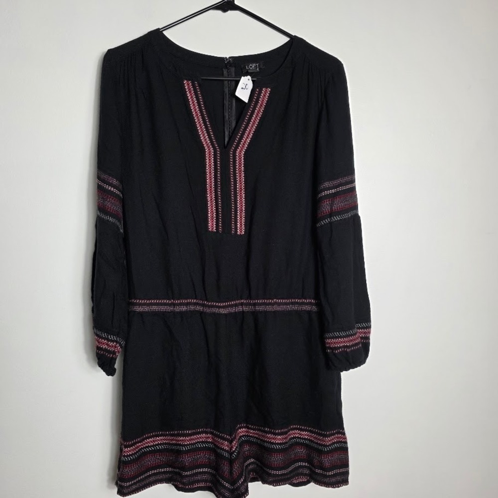 LOFT Black Embroidered Long Sleeve‎ Romper Med  P Bohemian Festival Womens